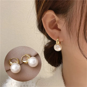 Women Pearl Studs Hoop Earrings
