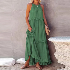 Women Summer Solid Long Dresses