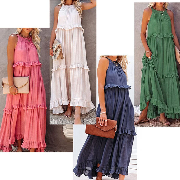 Women Summer Solid Long Dresses
