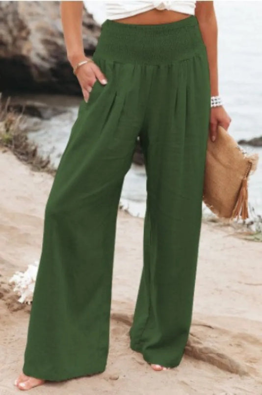 Women Cotton Linen Loose Casual Solid Trousers