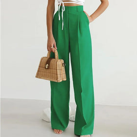 Women's Green High Waist Wide Leg Pants