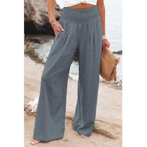 Women Cotton Linen Loose Casual Solid Trousers